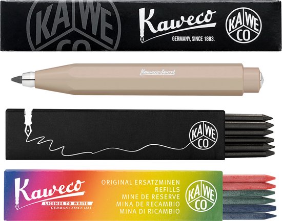 Kaweco - Vulpotlood 3,2 - Skyline Sport - Macchiato (Bruin) - Met doosje vullingen Zwart - Doosje vullingen 3 kleur
