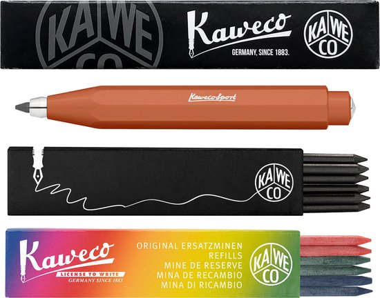 Kaweco - Vulpotlood 3,2 - Skyline Sport - Fox (Roodbruin) - Met doosje vullingen Zwart - Doosje vullingen 3 kleur