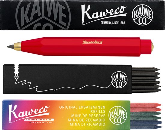 Kaweco - Vulpotlood 3,2 - Classic Sport - Rood - Met doosje vullingen Zwart - Doosje vullingen 3 kleur