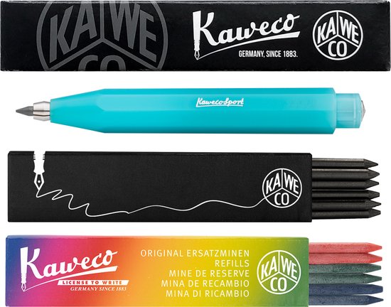 Kaweco - Vulpotlood 3,2 - Frosted Sport - Light Blueberry - Met doosje vullingen Zwart - Doosje vullingen 3 kleur