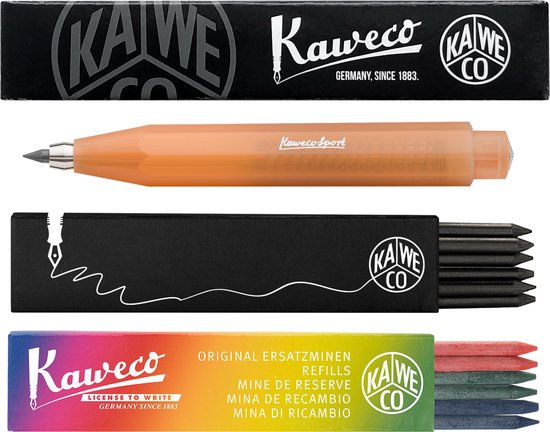 Kaweco - Vulpotlood 3,2 - Frosted Sport - Soft Mandarin - Met doosje vullingen Zwart - Doosje vullingen 3 kleur