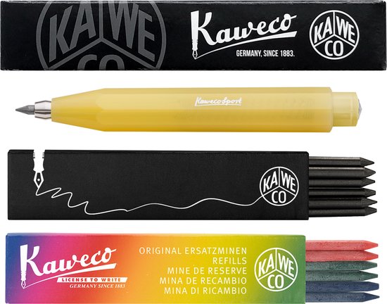 Kaweco - Vulpotlood 3,2 - Frosted Sport - Sweet Banana - Met doosje vullingen Zwart - Doosje vullingen 3 kleur