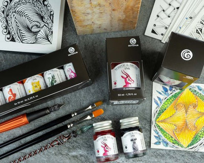 Octopus Write and Draw Ink Set FOREST, watervaste inkt voor schrijven en tekenen, kalligrafie inkt, lichtechte tekeninkt voor vulpen, glaspen, penseel, 6 x 10 ml