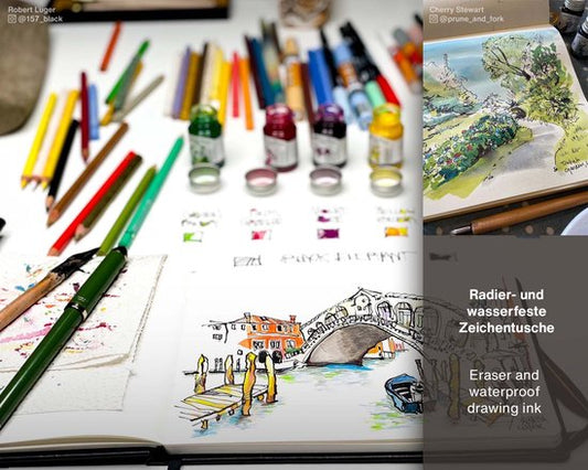 Glazen dip pen set Blauw - Potje Octopus inkt blauw-blue chameleon