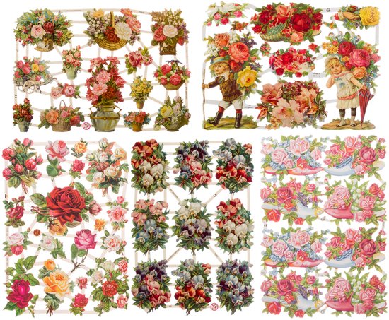 Poëzieplaatjes - 6 vellen - plaatjes - hobby - creatief - decoupage - knutselen - scrapboek - met BLOEMEN