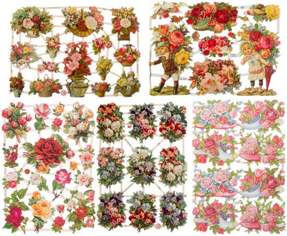 Poëzieplaatjes - 6 vellen - plaatjes - hobby - creatief - decoupage - knutselen - scrapboek - met BLOEMEN