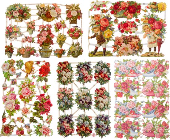 Poëzieplaatjes - 6 vellen - Bloemen - Poëziealbum - hobby - creatief - bulletjournaal - vriendenboek - dagboek - decoupage - knutselen - scrapbook