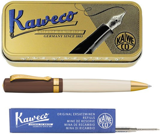 Kaweco - set - Balpen - Student 20's Jazz - Bruin in vintage blikje - doosje G2 Blauwe balpenvulling