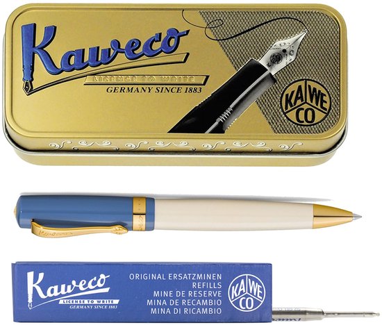Kaweco - set - Balpen - Student 50's Rock - Blauw in vintage blikje - doosje G2 Blauwe balpenvulling
