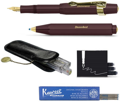 Kaweco - Cadeau - pennenset- (6delig) - Etui - Vulpen Extra Breed met Clip - Balpen - Burgundy - Inktpatronen - Balpenvullingen Blauw Medium