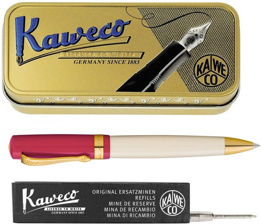 Kaweco - set - Balpen - Student 30's Blues - Cerise rood in vintage blikje - doosje G2 zwarte balpenvulling