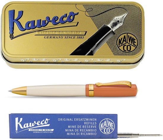 Kaweco - set - Balpen - Student 70's Soul - Oranje in vintage blikje - doosje G2 Blauwe balpenvulling
