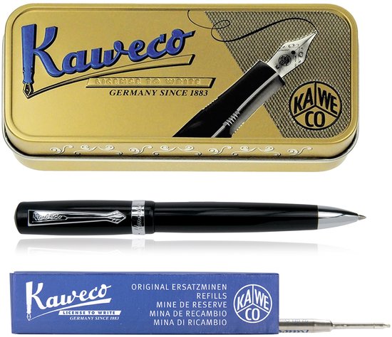 Kaweco - set - Balpen - Student - Zwart in vintage blikje - doosje G2 Blauwe balpenvulling