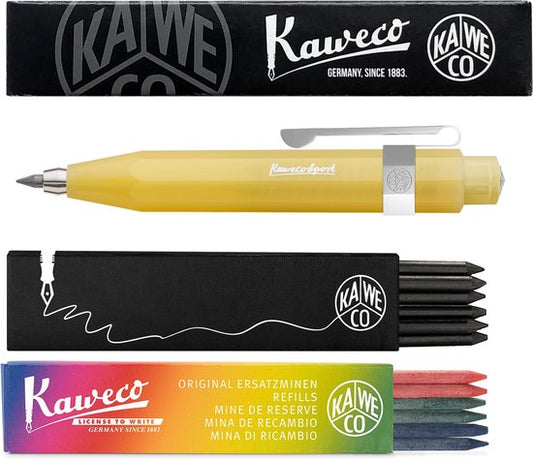 Kaweco - Vulpotlood 3,2 - Frosted Sport - Oktogonal Clip Chrome - Sweet Banana - Met doosje vullingen Zwart - Doosje vullingen 3 kleur