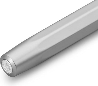 Kaweco - Cadeauset - 4delig - Kaweco AL SPORT Fountain Pen CHROME MAT vulpen - Extra Fine - Nostalgic Octagonal Clip Chrome - Zwart Vintage blikje - Doosje Royal Blue - Doosje zwarte Vullingen