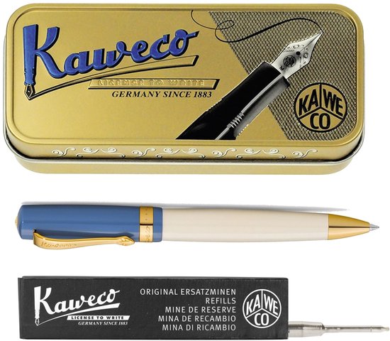 Kaweco - set - Balpen - Student 50's Rock - Blauw in vintage blikje - doosje G2 zwarte balpenvulling