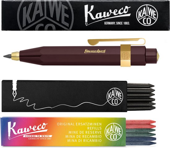 Kaweco - Vulpotlood 3,2 - Classic Sport - Oktogonal Clip Vergoldet - Aubergine - Met doosje vullingen Zwart - Doosje vullingen 3 kleur