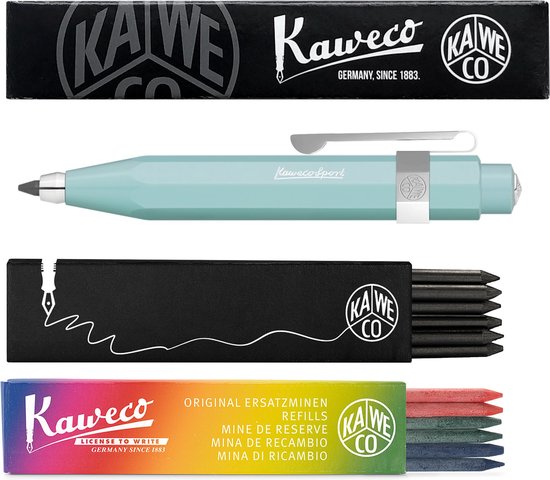 Kaweco - Vulpotlood 3,2 - Skyline Sport - Oktogonal Clip Chrome - Mint - Met doosje vullingen Zwart - Doosje vullingen 3 kleur