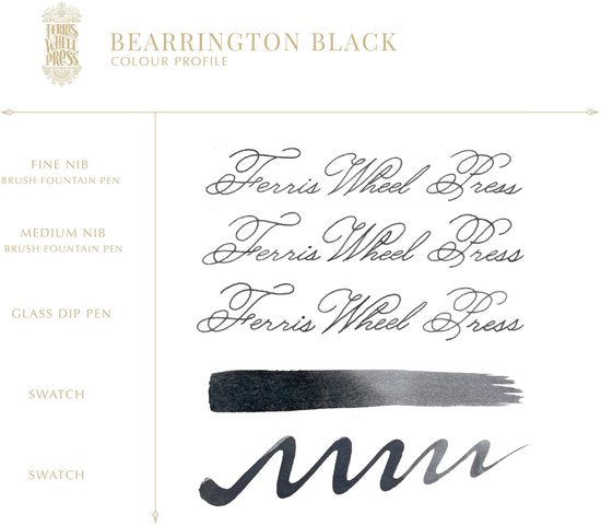 Ferris Wheel Press - schrijfinkt - klein flesje 10cc - FerriTales | Everyday Collection | Bearrington Black Ink 10ml