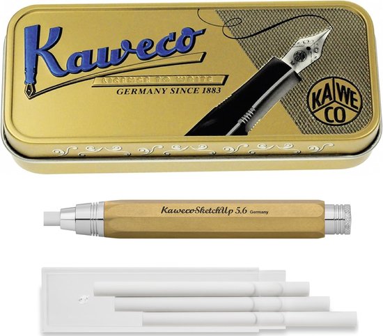 Kaweco - Sketch Up - Corrector potlood - Messing - met doosje gum - Wit - 3 stuks - 5,6 mm