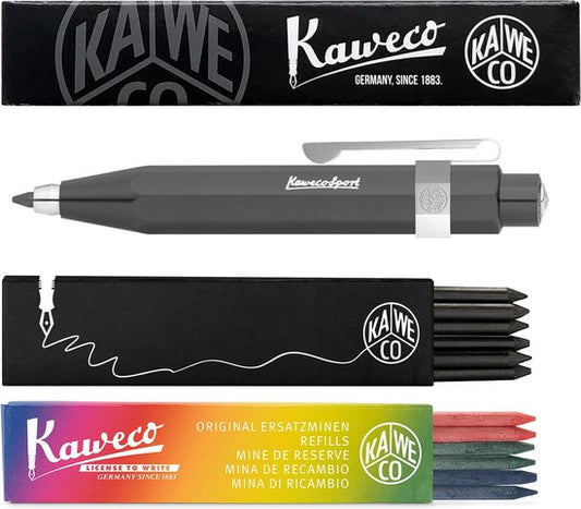 Kaweco - Vulpotlood 3,2 - Skyline Sport - Oktogonal Clip Chrome - Grey  (Grijs) - Met doosje vullingen Zwart - Doosje vullingen 3 kleur