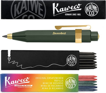 Kaweco - Vulpotlood 3,2 - Classic Sport - Oktogonal Clip Vergoldet - Groen - Met doosje vullingen Zwart - Doosje vullingen 3 kleur