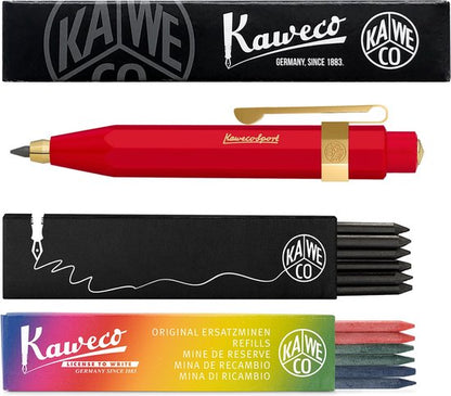 Kaweco - Vulpotlood 3,2 - Classic Sport - Oktogonal Clip Vergoldet - Rood - Met doosje vullingen Zwart - Doosje vullingen 3 kleur