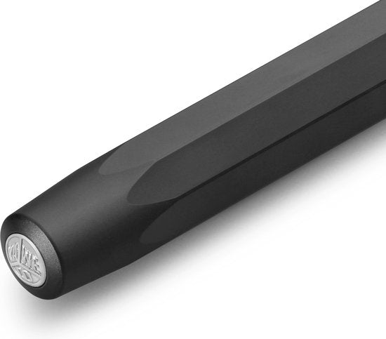 Kaweco - Cadeauset - 4delig - Kaweco AL SPORT Fountain Pen Zwart vulpen - Fine - Nostalgic Octagonal Clip Chrome - Zwart Vintage blikje - Doosje Royal Blue - Doosje zwarte Vullingen