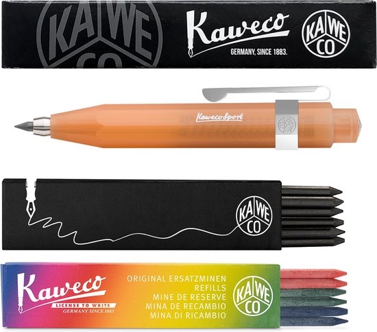 Kaweco - Vulpotlood 3,2 - Frosted Sport - Oktogonal Clip Chrome - Soft Mandarin - Met doosje vullingen Zwart - Doosje vullingen 3 kleur