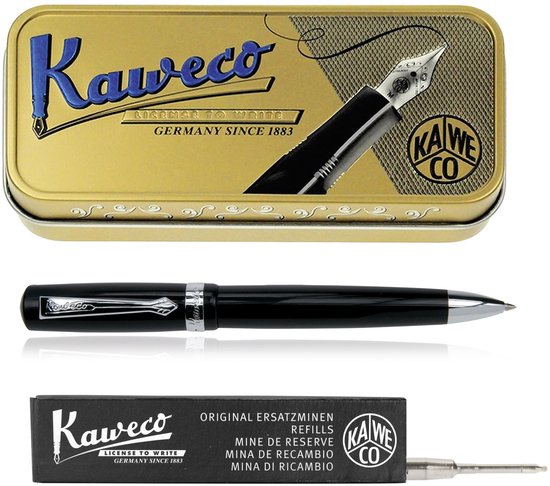 Kaweco - set - Balpen - Student - Zwart in vintage blikje - doosje G2 zwarte balpenvulling