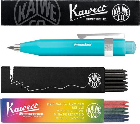 Kaweco - Vulpotlood 3,2 - Frosted Sport - Oktogonal Clip Chrome - Light Blueberry - Met doosje vullingen Zwart - Doosje vullingen 3 kleur