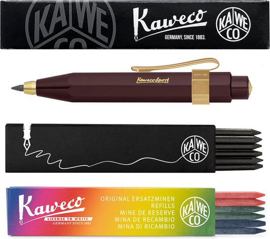 Kaweco - Vulpotlood 3,2 - Classic Sport - Nostalgic Octagonal Clip Vergoldet - Aubergine - Met doosje vullingen Zwart - Doosje vullingen 3 kleur