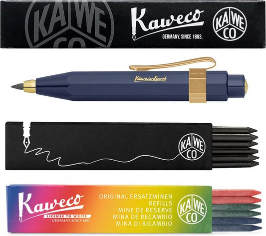 Kaweco - Vulpotlood 3,2 - Classic Sport - Nostalgic Octagonal Clip Vergoldet - Blauw - Met doosje vullingen Zwart - Doosje vullingen 3 kleur