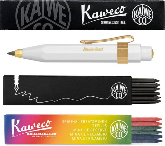 Kaweco - Vulpotlood 3,2 - Classic Sport - Nostalgic Octagonal Clip Vergoldet - Wit - Met doosje vullingen Zwart - Doosje vullingen 3 kleur