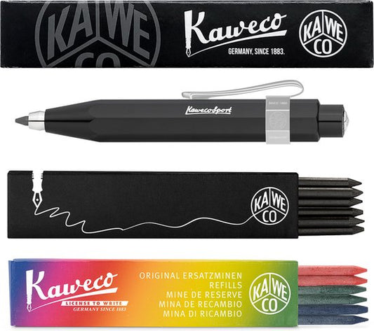 Kaweco - Vulpotlood 3,2 - Skyline Sport - Nostalgic Octagonal Clip Chrome - Zwart - Met doosje vullingen Zwart - Doosje vullingen 3 kleur