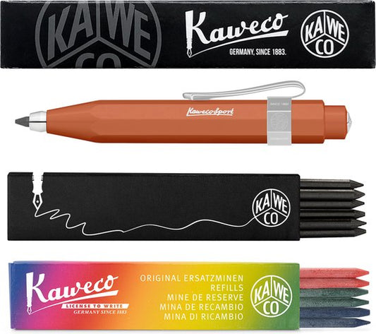 Kaweco - Vulpotlood 3,2 - Skyline Sport - Nostalgic Octagonal Clip Chrome - Fox (Roodbruin) - Met doosje vullingen Zwart - Doosje vullingen 3 kleur