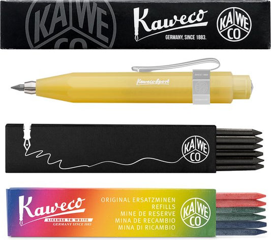 Kaweco - Vulpotlood 3,2 - Frosted Sport - Nostalgic Octagonal Clip Chrome - Sweet Banana - Met doosje vullingen Zwart - Doosje vullingen 3 kleur