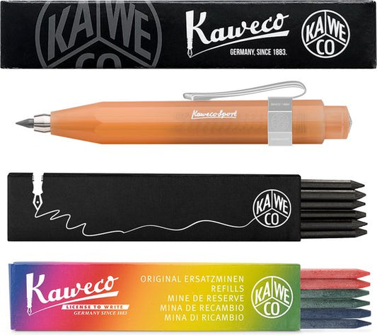 Kaweco - Vulpotlood 3,2 - Frosted Sport - Nostalgic Octagonal Clip Chrome - Soft Mandarin - Met doosje vullingen Zwart - Doosje vullingen 3 kleur