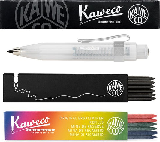 Kaweco - Vulpotlood 3,2 - Frosted Sport - Nostalgic Octagonal Clip Chrome - Coconut (Natural) - Met doosje vullingen Zwart - Doosje vullingen 3 kleur