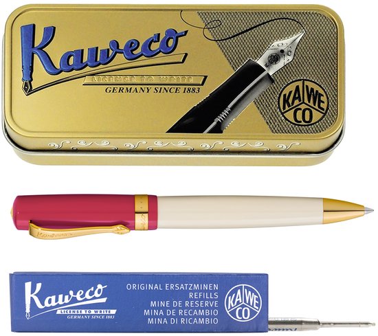 Kaweco - set - Balpen - Student 30's Blues - Cerise rood in vintage blikje - doosje G2 Blauwe balpenvulling
