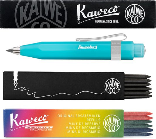Kaweco - Vulpotlood 3,2 - Frosted Sport - Nostalgic Octagonal Clip Chrome - Light Blueberry - Met doosje vullingen Zwart - Doosje vullingen 3 kleur