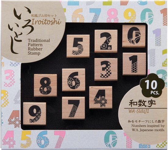 Shachihata - Journaling - Iroitoshi WA-SUUJI Stamps - 10 stuks - Traditional Pattern Rubber Stamps - Cijfers