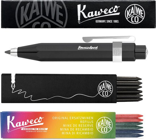 Kaweco - Vulpotlood 3,2 - Skyline Sport - Oktogonal Clip Chrome - Zwart - Met doosje vullingen Zwart - Doosje vullingen 3 kleur