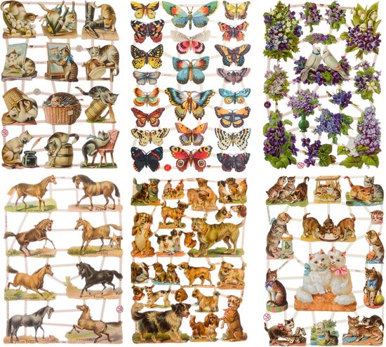 Poëzieplaatjes - 6 vellen - Katten - Vlinders - Bloemen - Paarden - Honden - Poezen -Poëziealbum - hobby - creatief - bulletjournaal - vriendenboek - dagboek - decoupage - knutselen - scrapbook