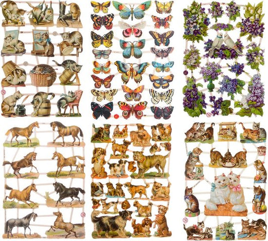 Poëzieplaatjes - 6 vellen - Katten - Vlinders - Bloemen - Paarden - Honden - Poezen -Poëziealbum - hobby - creatief - bulletjournaal - vriendenboek - dagboek - decoupage - knutselen - scrapbook