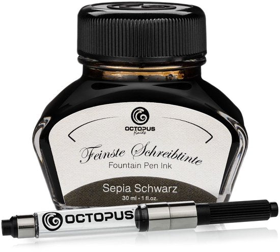 Octopus - Vulpeninkt - Schrijfinkt - Sepia Zwart - 30ml - Met Converter