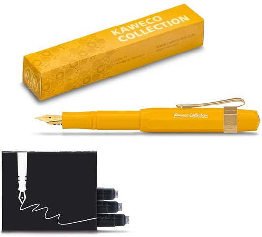 Kaweco - Collection - Vulpen - Extra Fine - Honey - Oktogonal Clip Vergoldet - met doosje inkt patronen