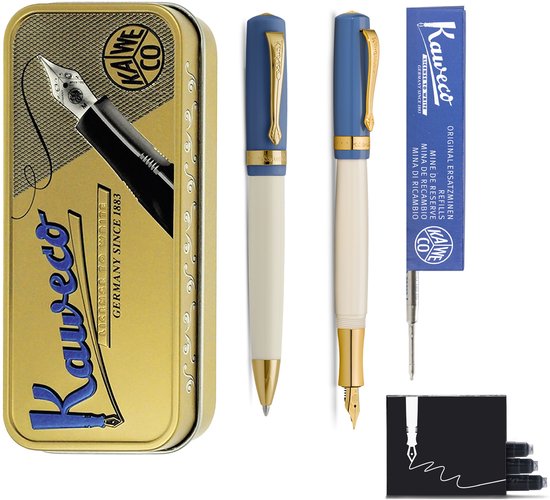 Kaweco - set - Vulpen en Balpen - Student 50's Rock - Blauw in vintage blikje - doosje G2 Blauwe balpenvulling - doosje vulpeninkt
