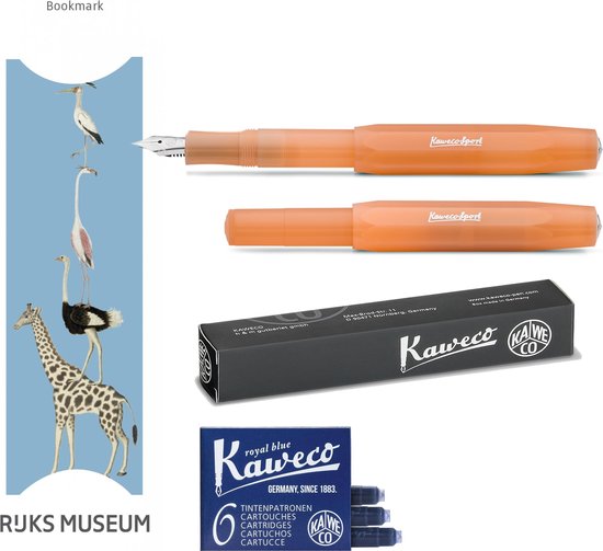 Kaweco Vulpen Sport Frosted MANDARIN (FINE) met doosje vullingen en boekenlegger
