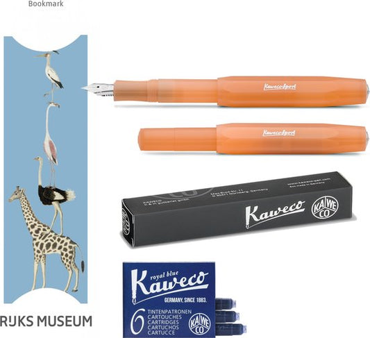 Kaweco Vulpen Sport Frosted MANDARIN (FINE) met doosje vullingen en boekenlegger